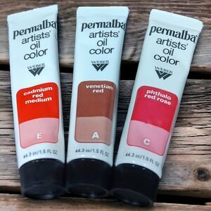 VTG Unused Weber Permalba Oil Color Cadmium Red Md Venetian Red Phthalo Red Rose